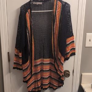 New Absolutely Famous Crochet Cardigan Rainbow Bell Sleeve Large Beach Boho